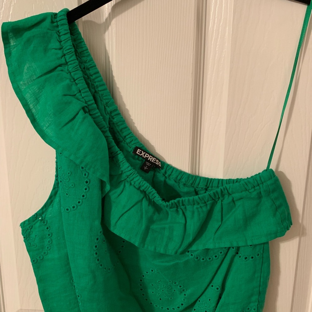 Express One-Shouldered Green Eyelet Top